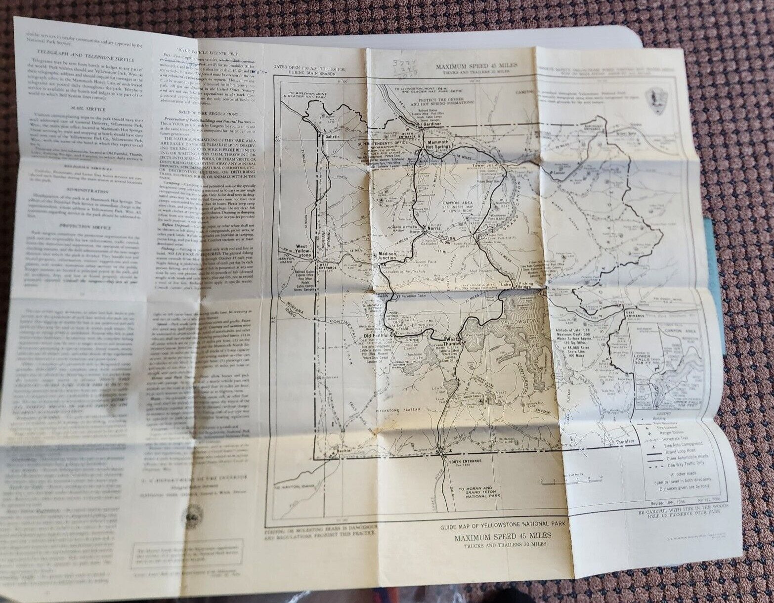 1954 Yellowstone Park Brochure and Map