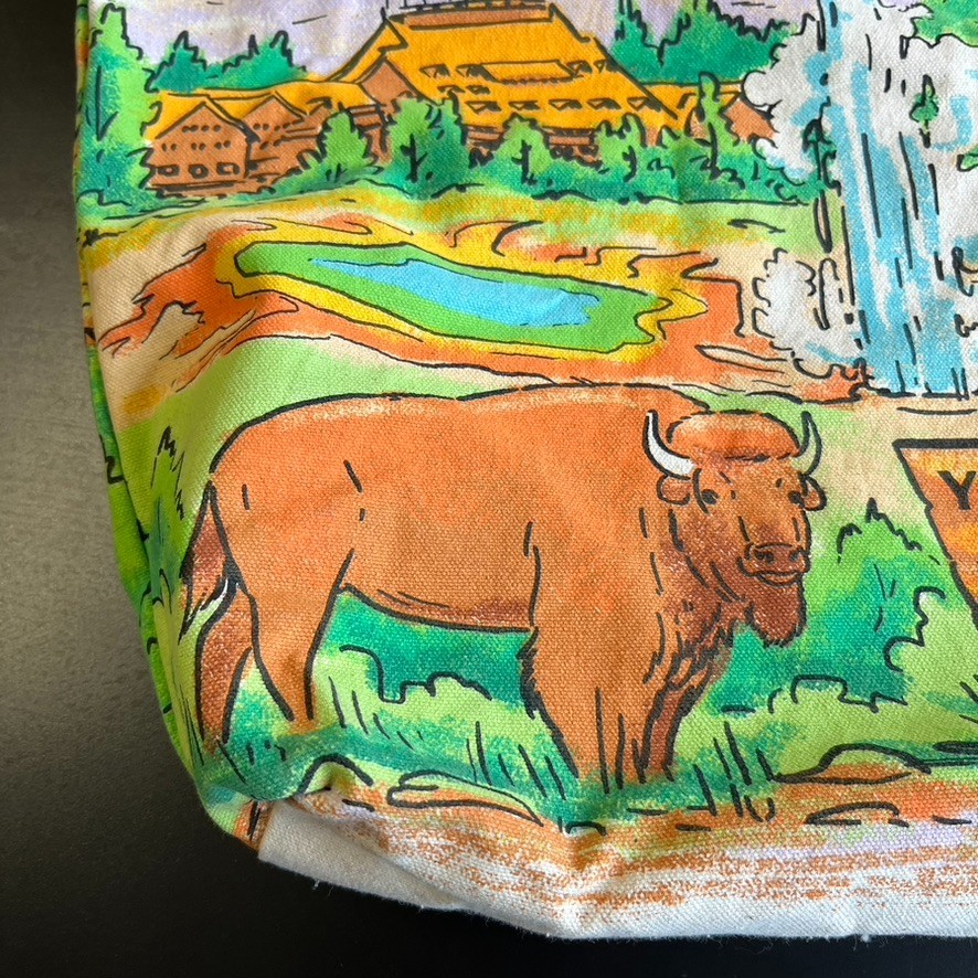 VTG Yellowstone Canvas Bag Souvenir National Park Watercolor Bison Sign 17×14″