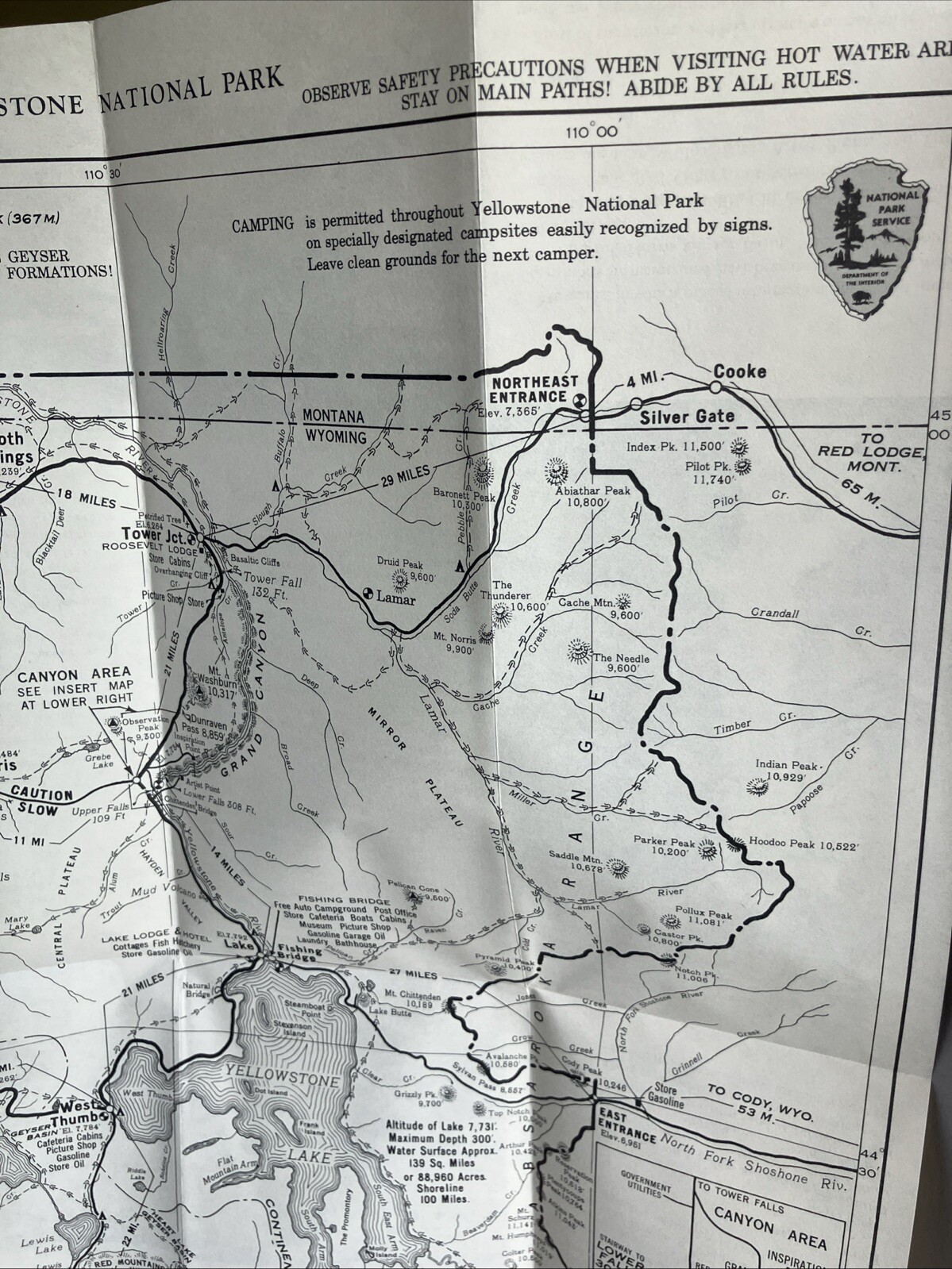 1955 Yellowstone National Park Inside Map Wyoming Montana Idaho Tourist Guide