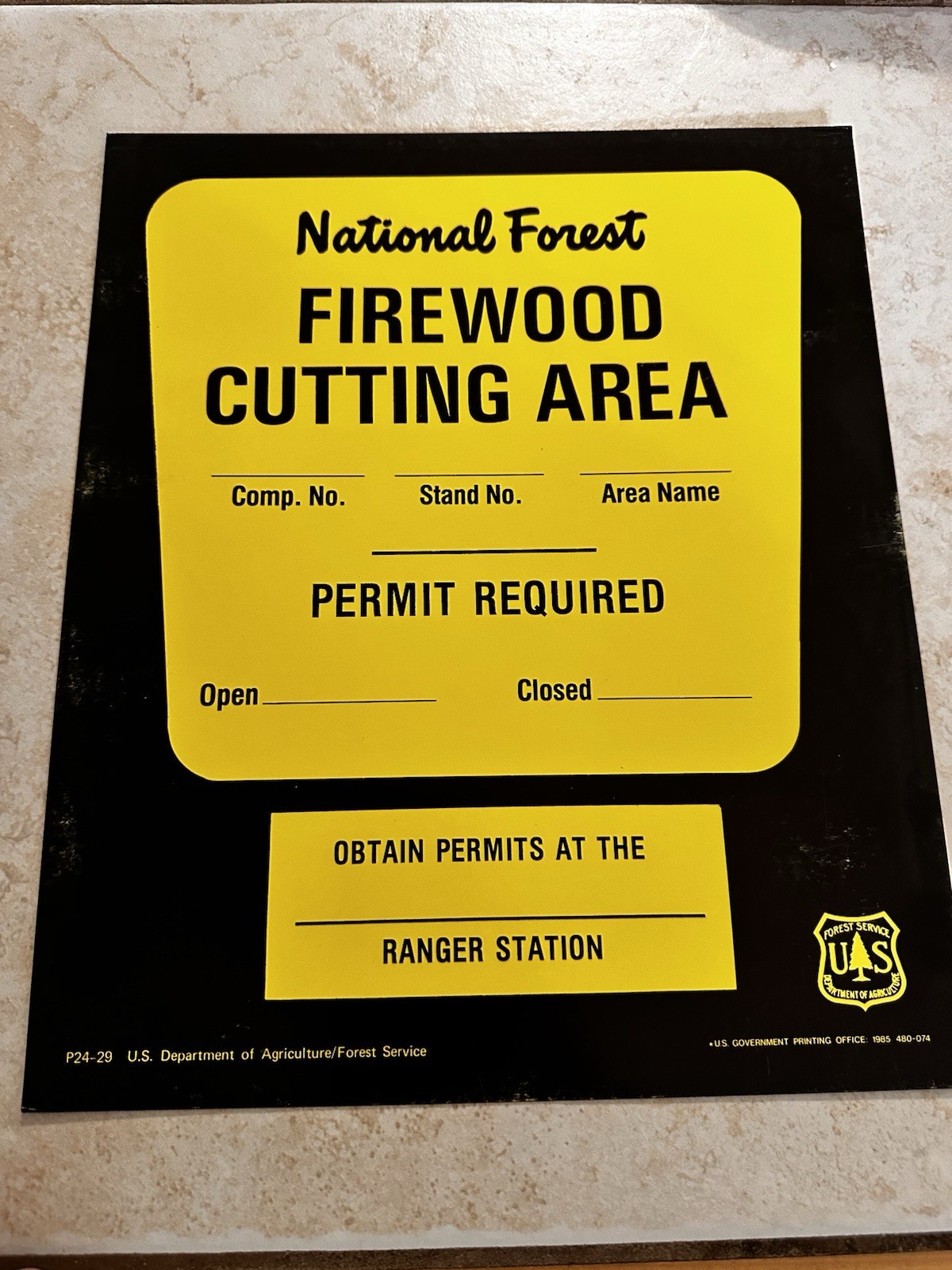 Vintage 1985 USFS Forest Forestry Service ”FIREWOOD CUTTING AREA” Cardstock Sign