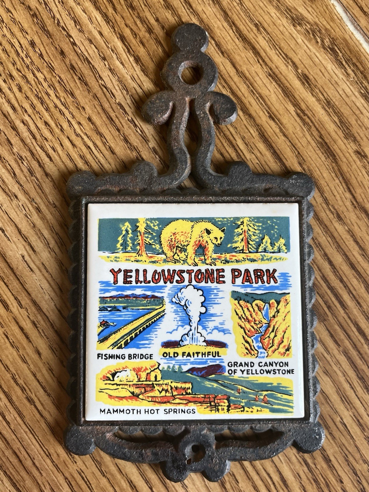 Vintage Yellowstone National Park Trivet Cast Iron Wall Made in Japan 60s 70s
