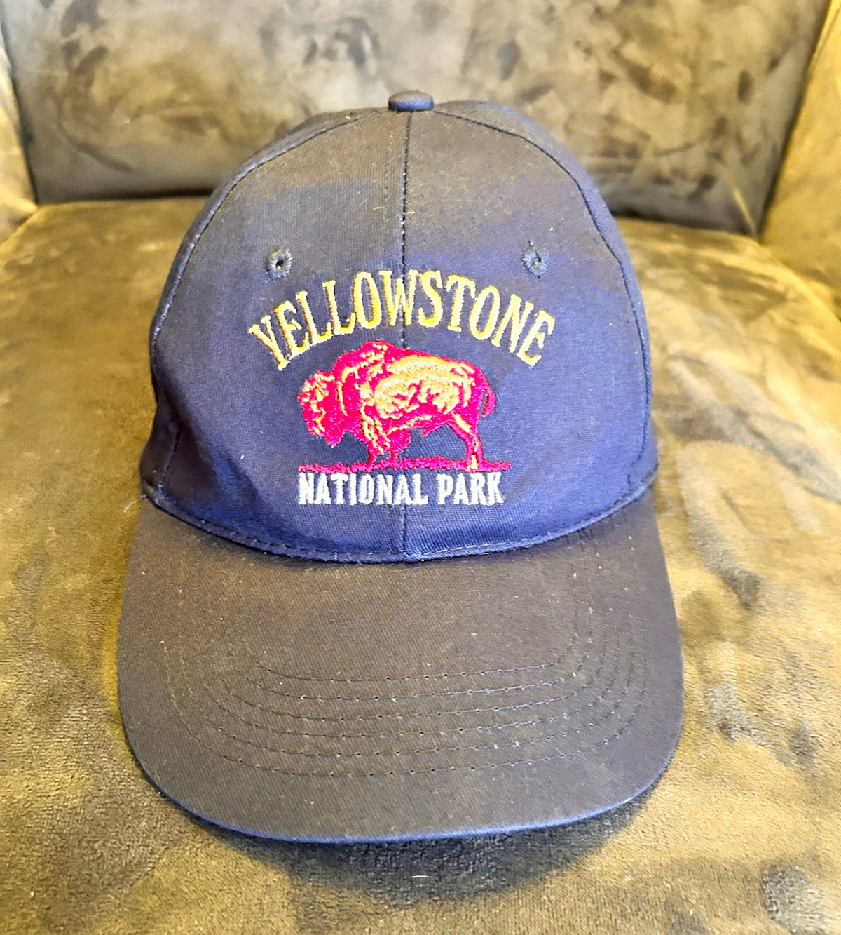 Yellowstone National Park Embroidered Bison Blue Adjustable Baseball Cap Hat