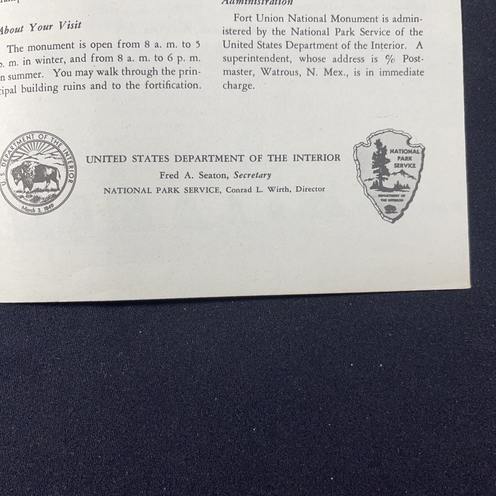 Vintage 1956 Fort Union National Monument Brochure Pamphlet Info booklet NM