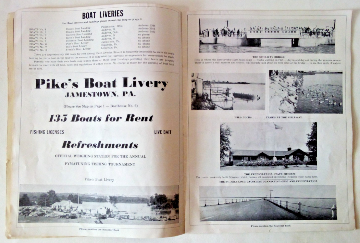 VTG 1949 PYMATUNING LAKE DIRECTORY SOUVENIR BROCHURE ANDOVER OHIO ADVERTISING F3