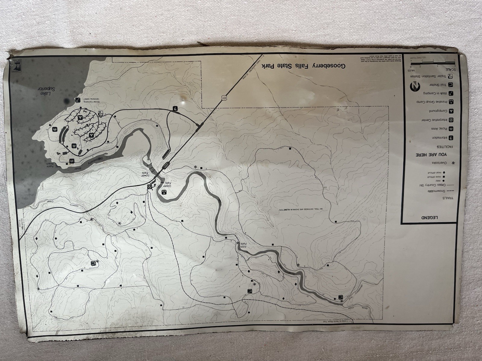 Authentic VTG Gooseberry State Park Trails Tin Metal Map w/Legend Lake Superior