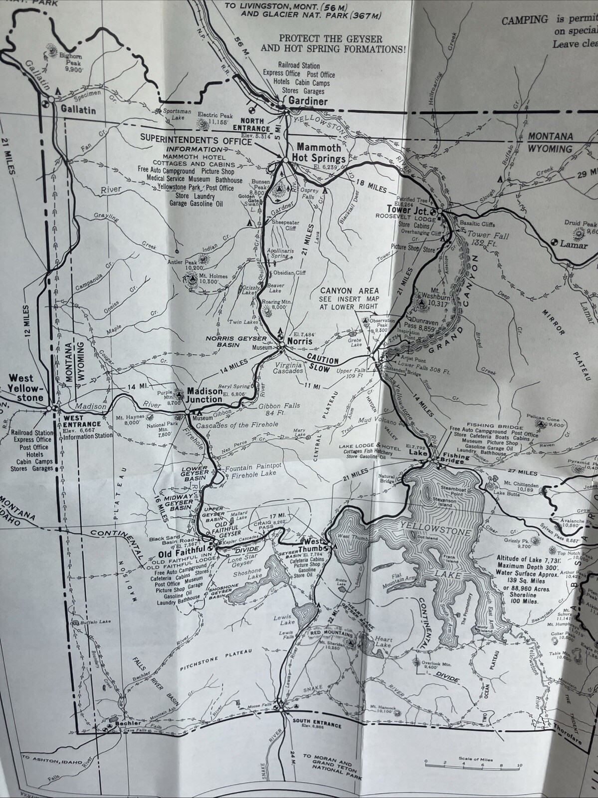 1955 Yellowstone National Park Inside Map Wyoming Montana Idaho Tourist Guide