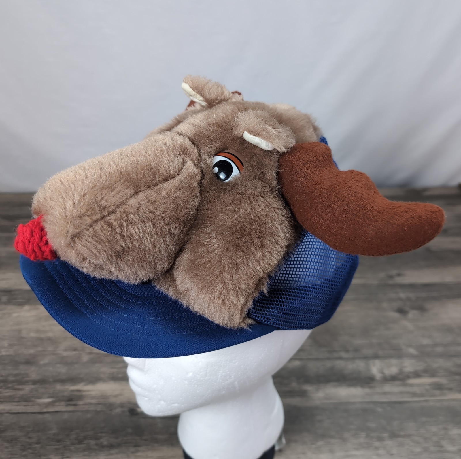 VTG Hat Dimensional 3D Plush MOOSE REINDEER Snapback Cap 3 West Zoo Blue Rare