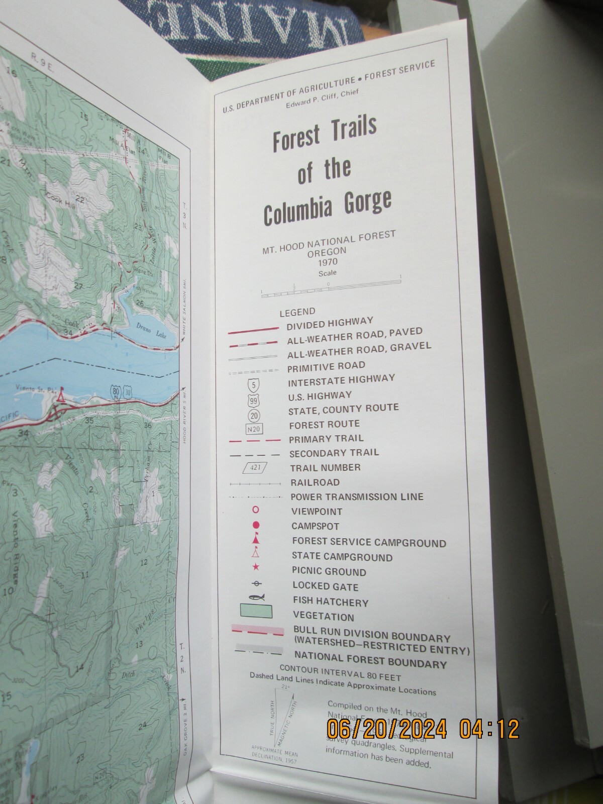 forest trails of the Columbia Gorge Mt Hood National Forest oregon map 1970