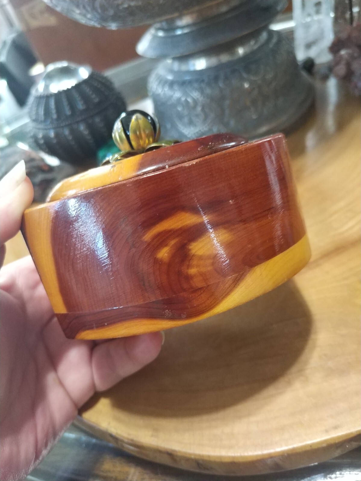 Vintage Yellowstone National Park cedar wood heart trinket box