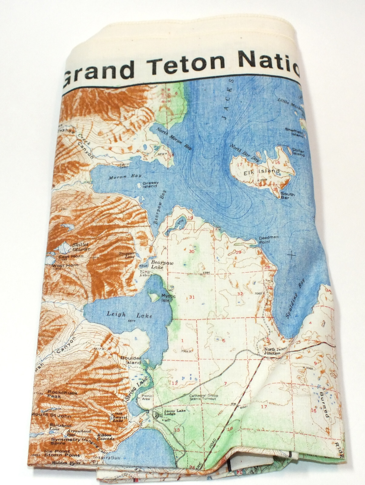Grand Teton National Park Bandana Topographical Map Cotton Fabric Souvenir HF30