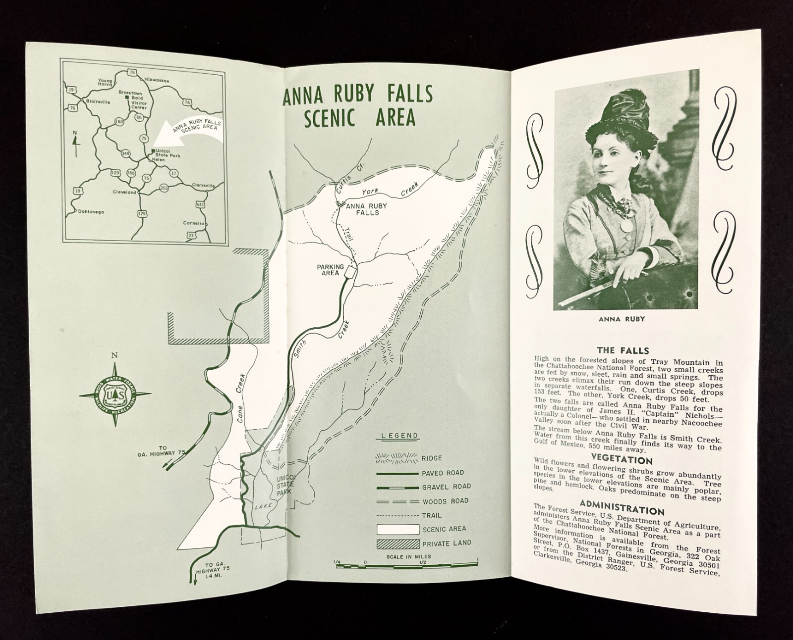 1968 Anna Ruby Falls Scenic Area Chattahoochee Forest GA Vintage Travel Brochure