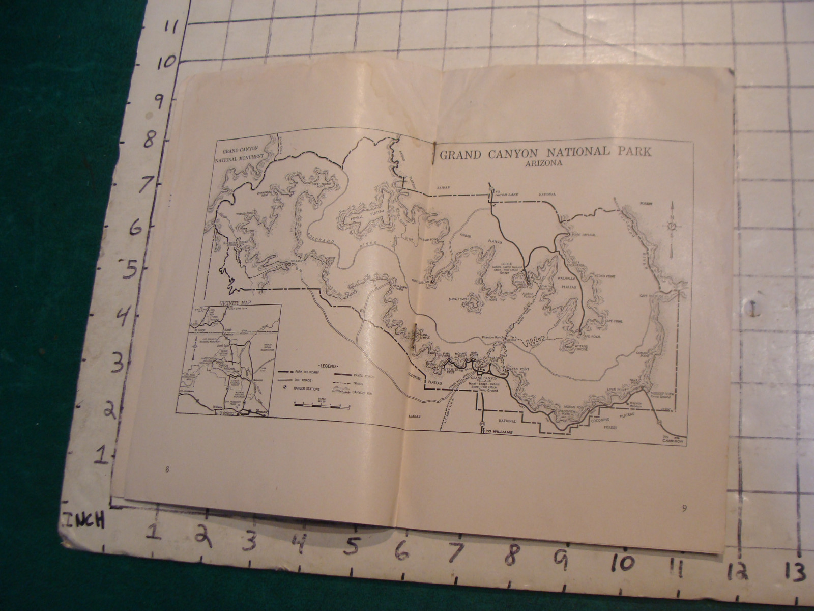 vintage travel paper: 1949 GRAND CANYON national park arizona, stained but cool
