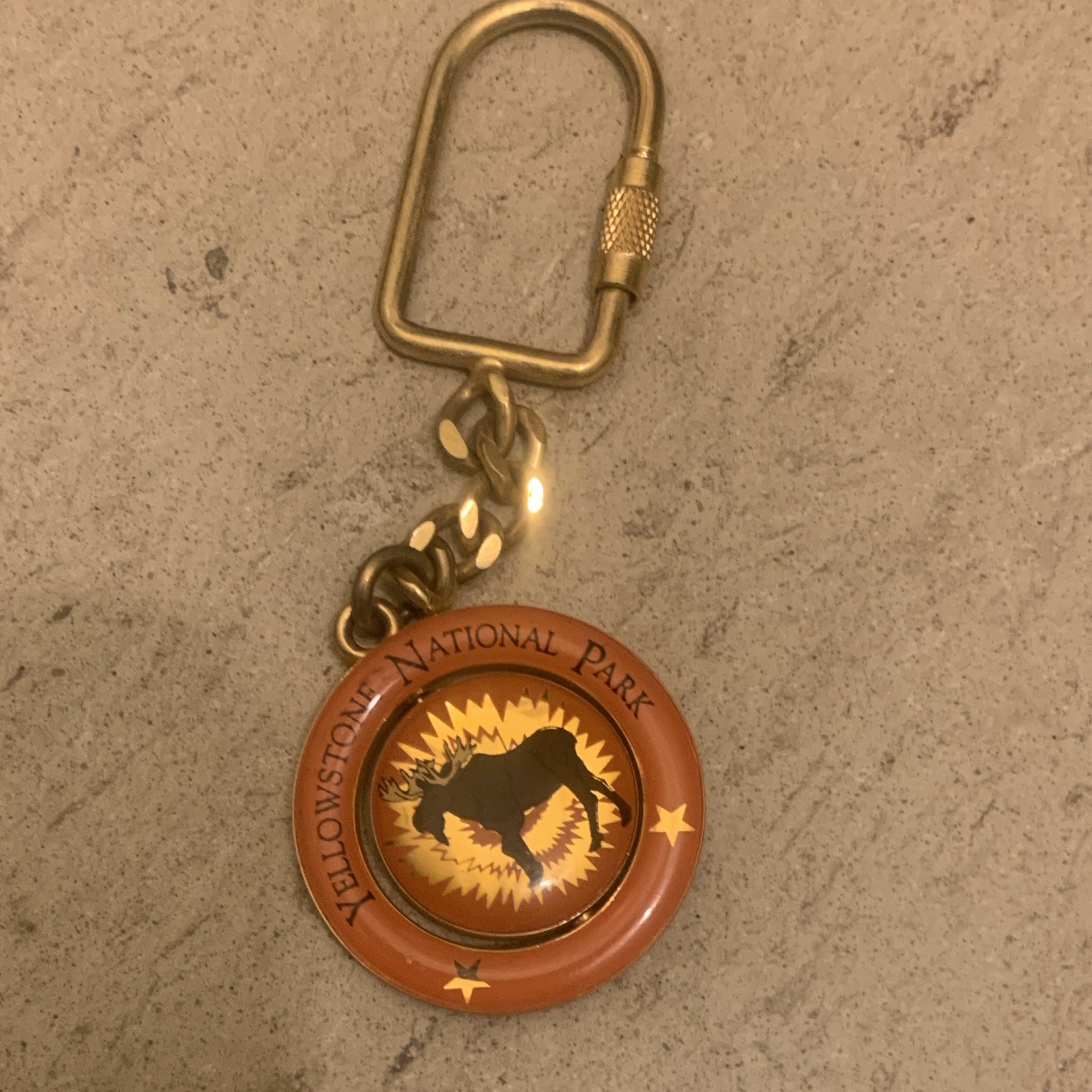 Yellowstone National Park Moose Keychain Orange Round Medallion Carabiner Clip