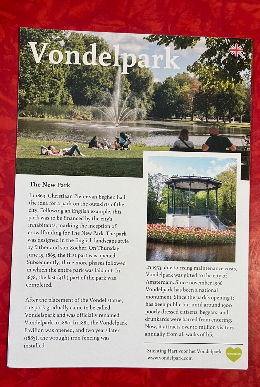 VONDELPARK AMSTERDAM PAMPHLET – ENGLISH & DUTCH