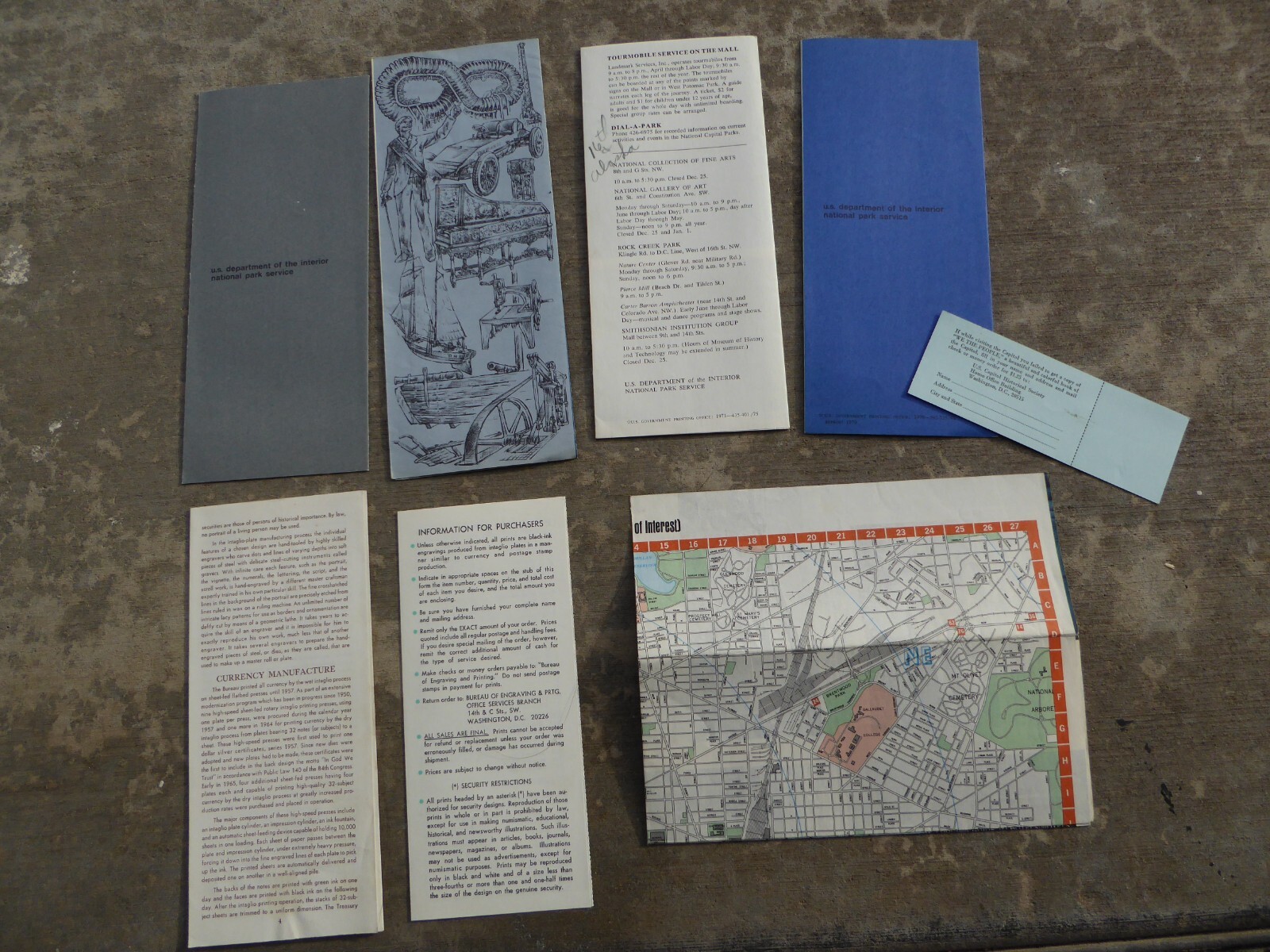 Washington DC Monument National Park Brochure Pamphlet Map Capitol Stub Lot 70’s