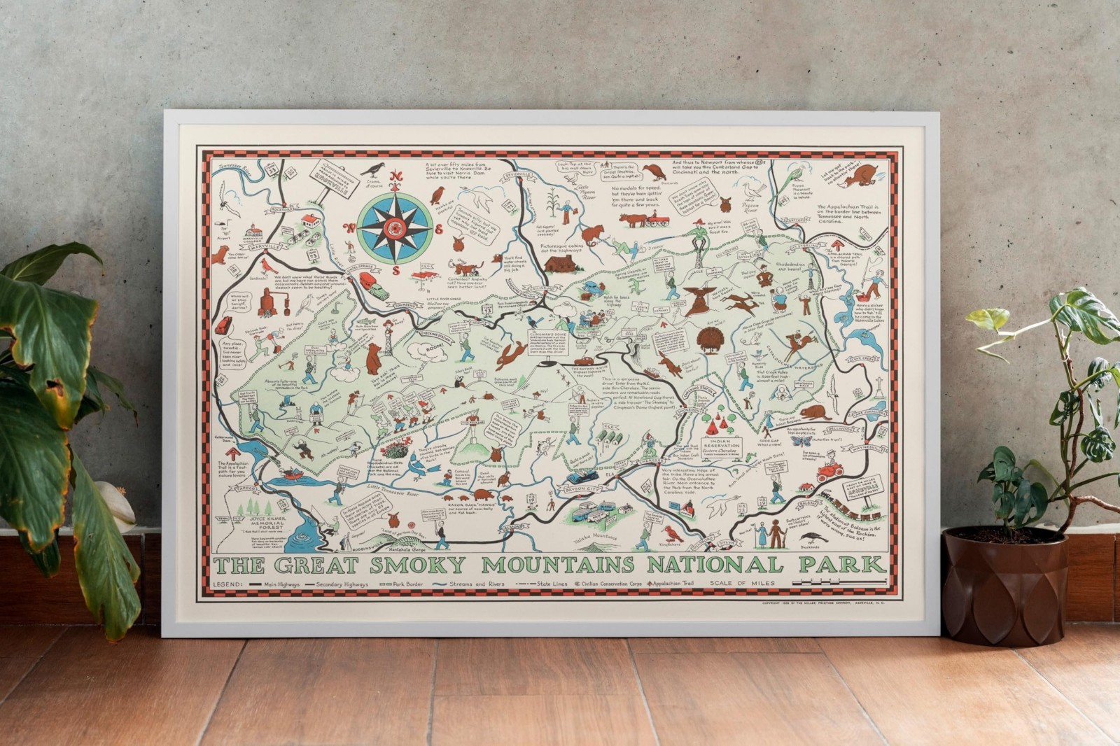 Vintage 1939 Great Smoky Mountains Pictorial Map – Historical Wall Art 24″x16