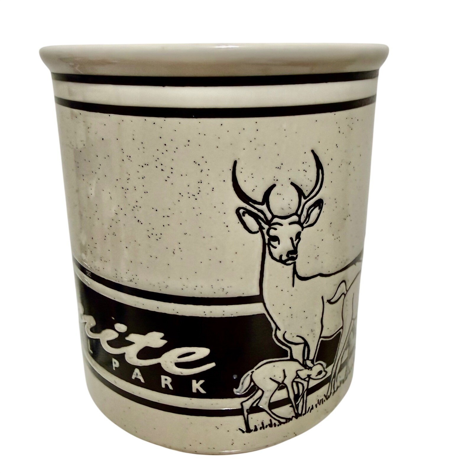 Vintage Yosemite National Park Speckled Coffee Mug Deer Buck Fawn Wildlife Black