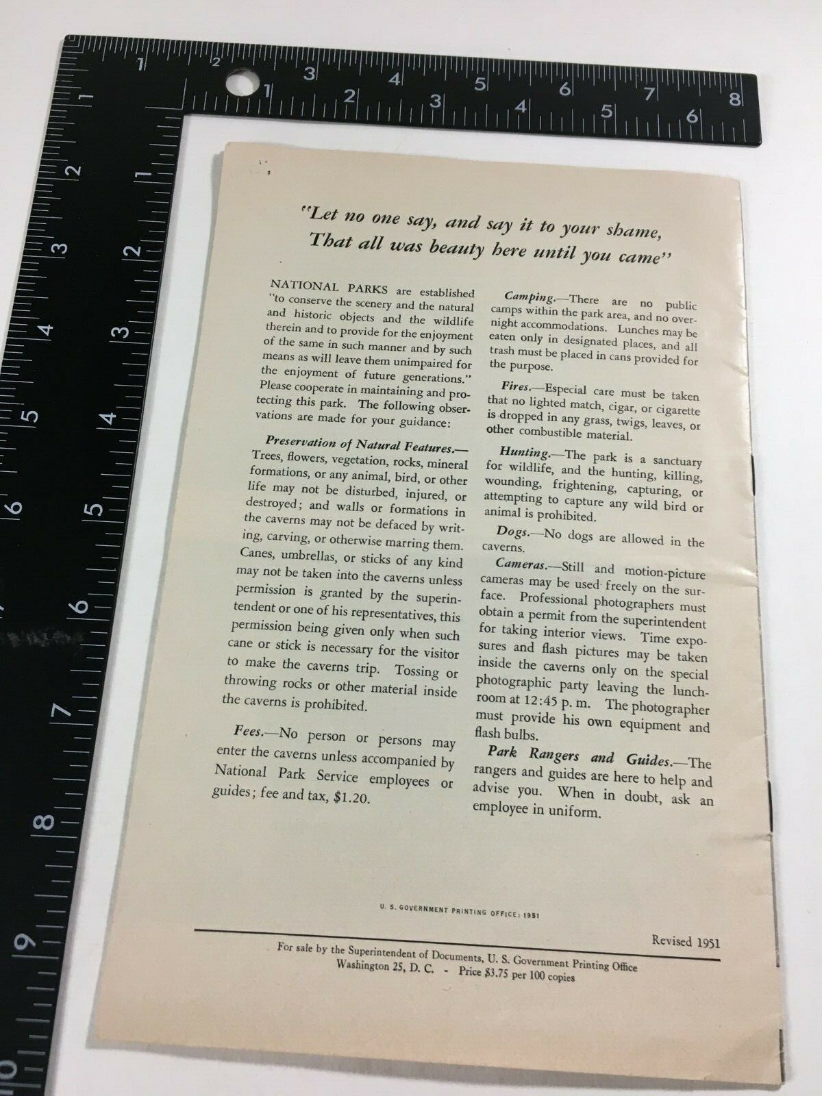 The Carlsbad Caverns of New Mexico Guide Booklet, Nat’l park 1951