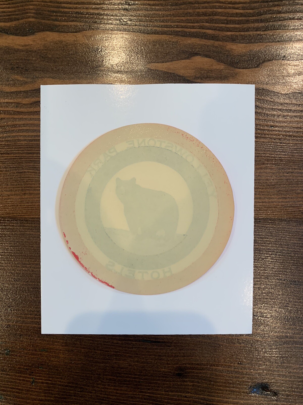 VINTAGE YELLOWSTONE PARK HOTELS RED WHITE BLUE TARGET STICKER BROWN GRIZZLY BEAR