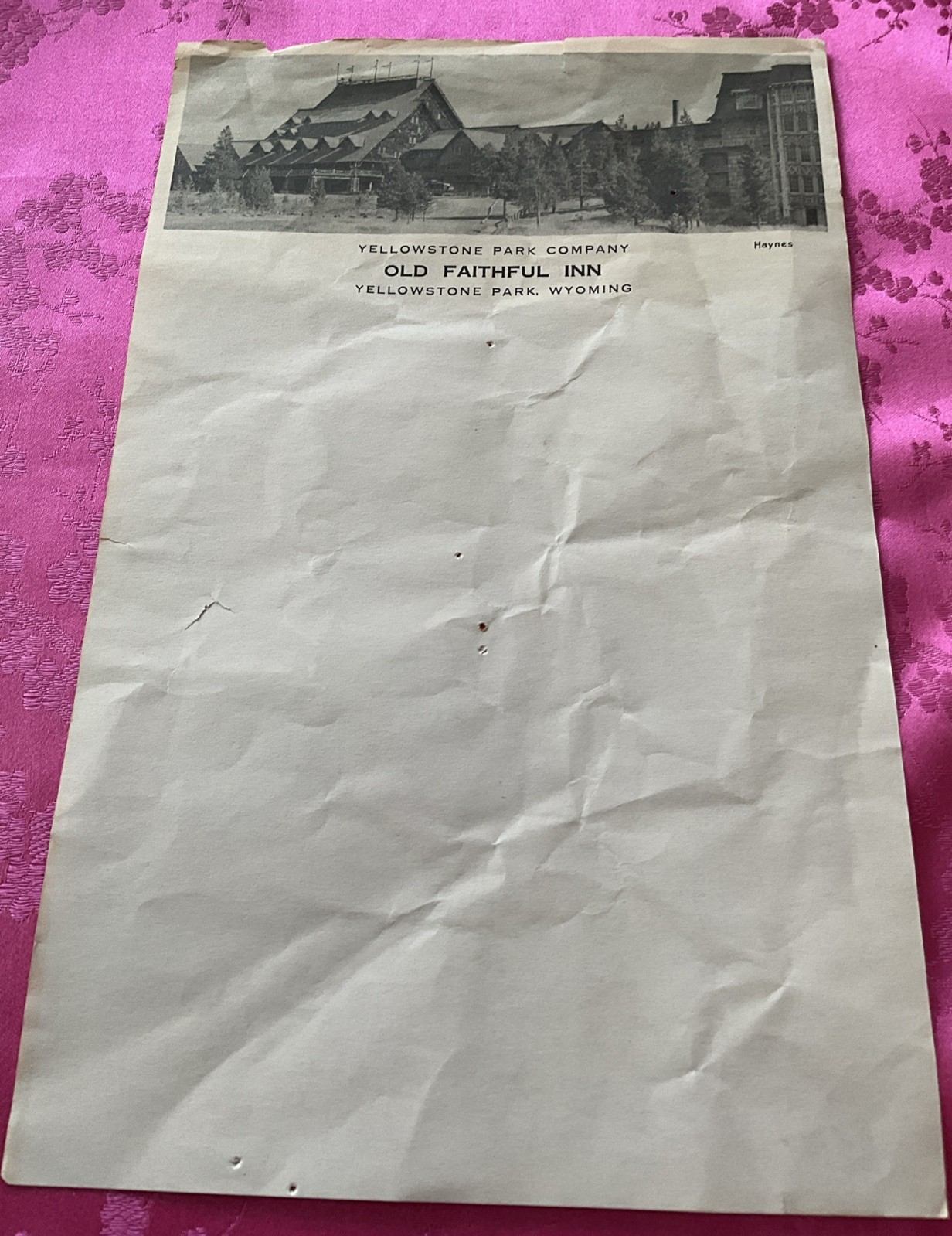 Yellowstone Park Company Stationery (as-is)/ Haynes 1950’s Image Letterheads,3Pc