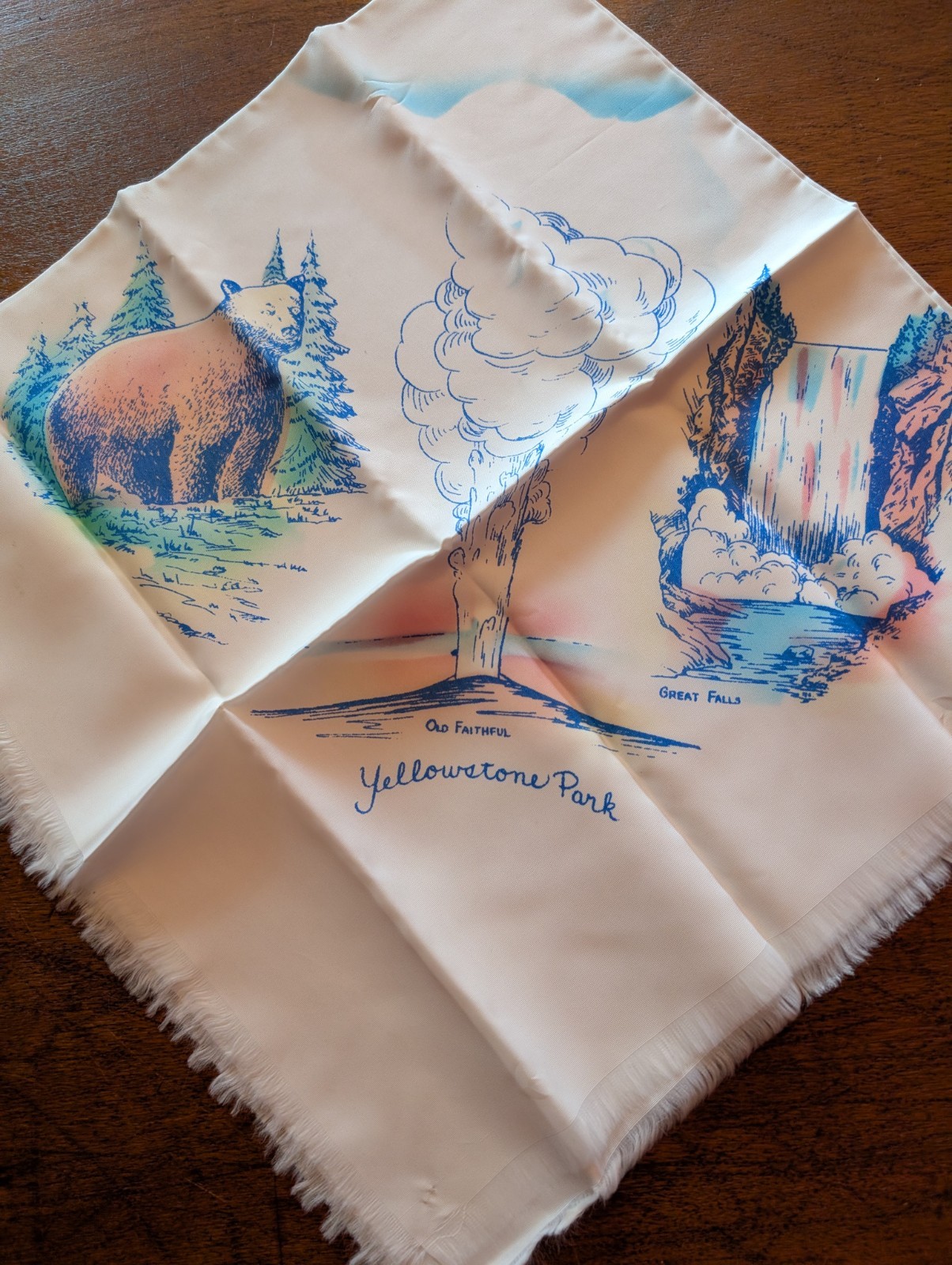 Vintage Yellowstone National Park Scarf Old Faithful Plus Bears