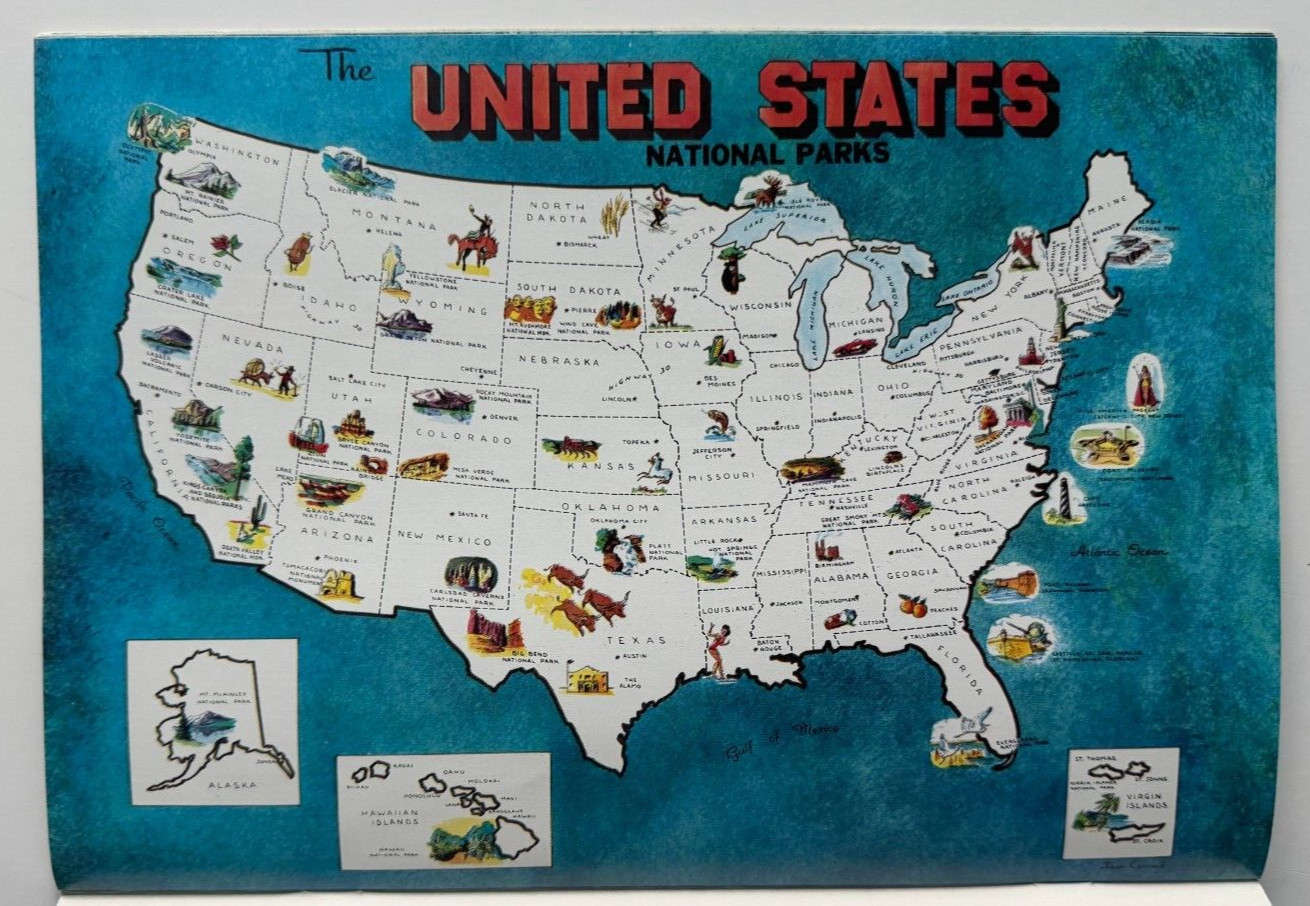 Vintage ca 1950s National Parks & Monuments Color Souvenir Travel Illust Booklet