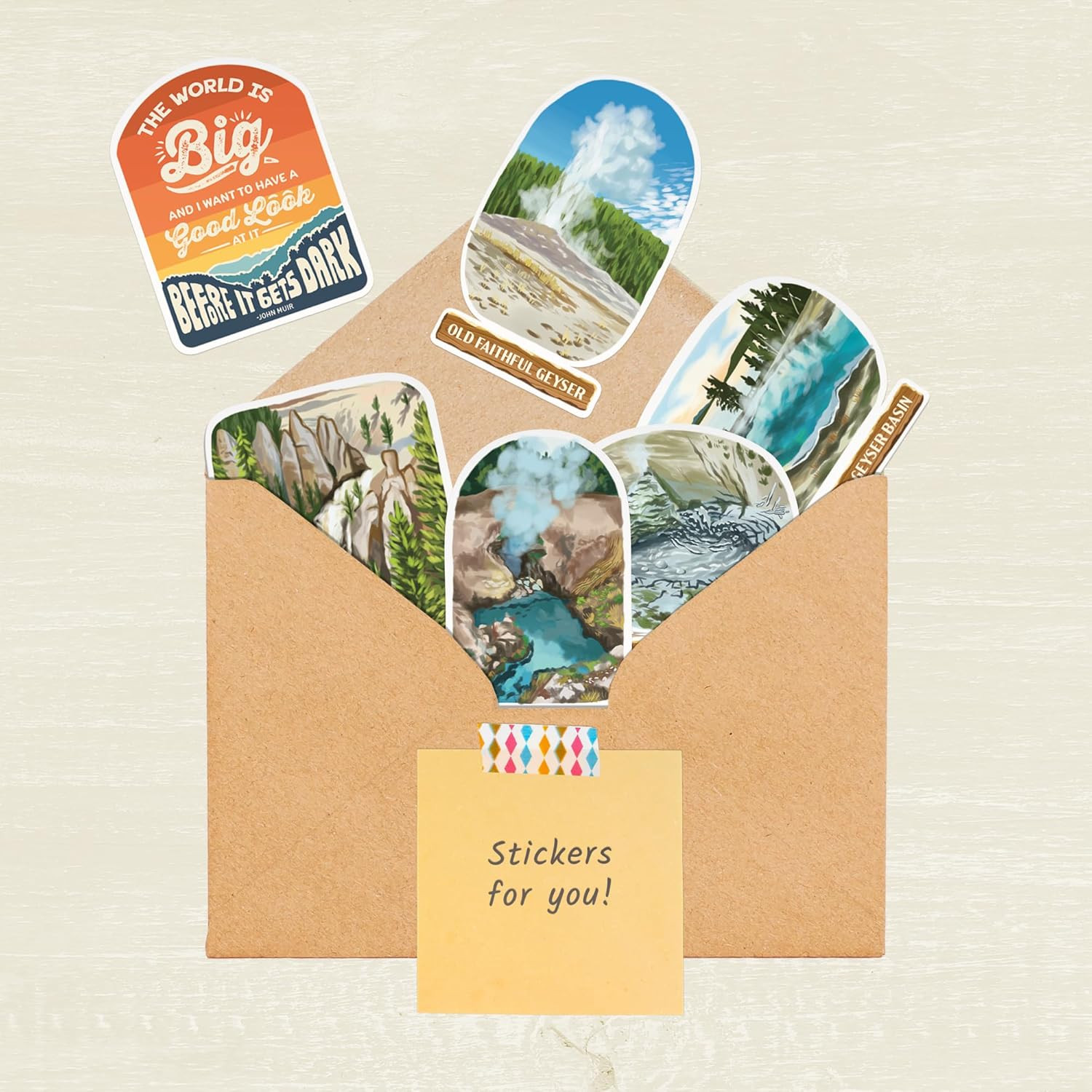 Yellowstone National Park Stickers (28Pcs) – Hand-Illustrated, America, Nature-T