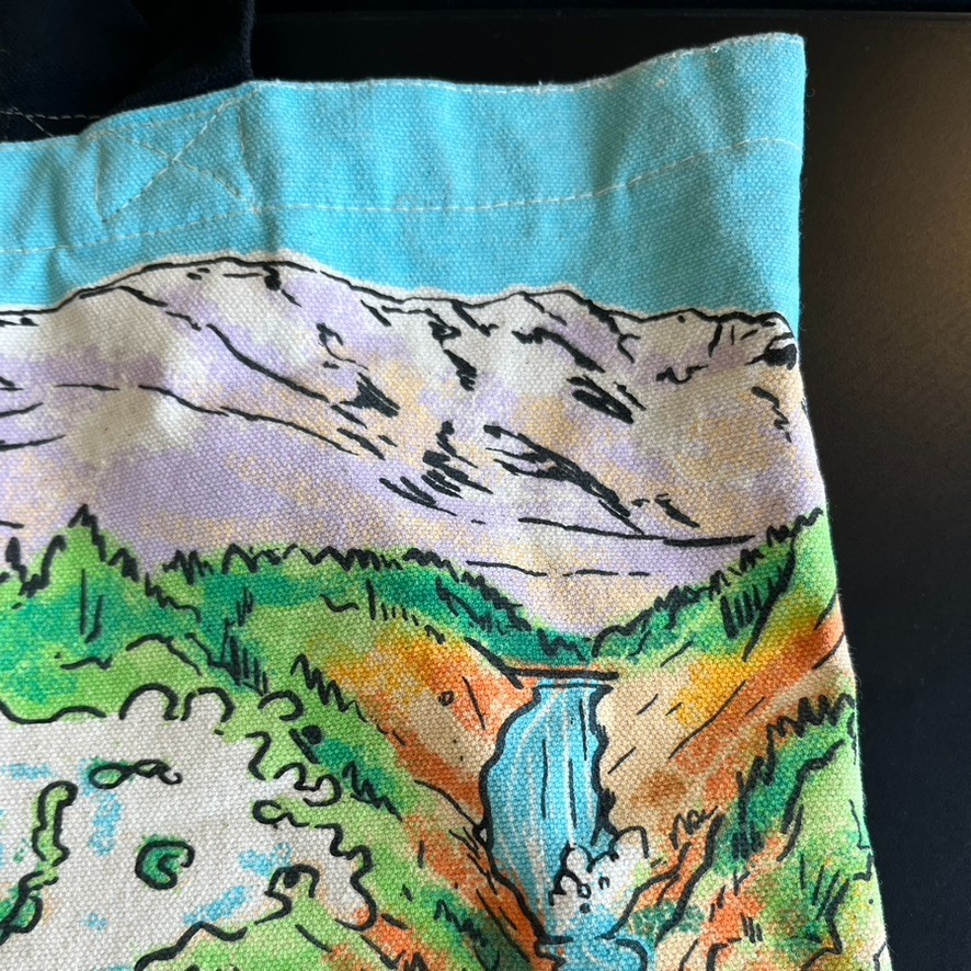 VTG Yellowstone Canvas Bag Souvenir National Park Watercolor Bison Sign 17×14″