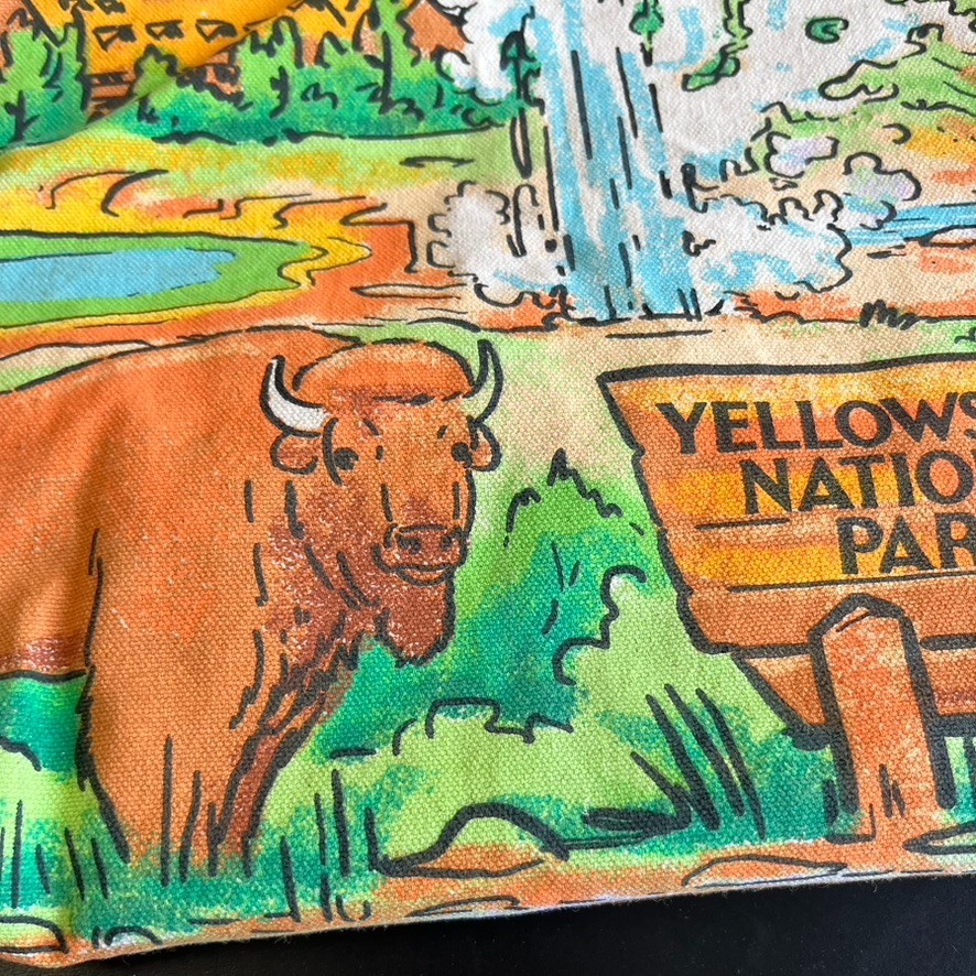 VTG Yellowstone Canvas Bag Souvenir National Park Watercolor Bison Sign 17×14″