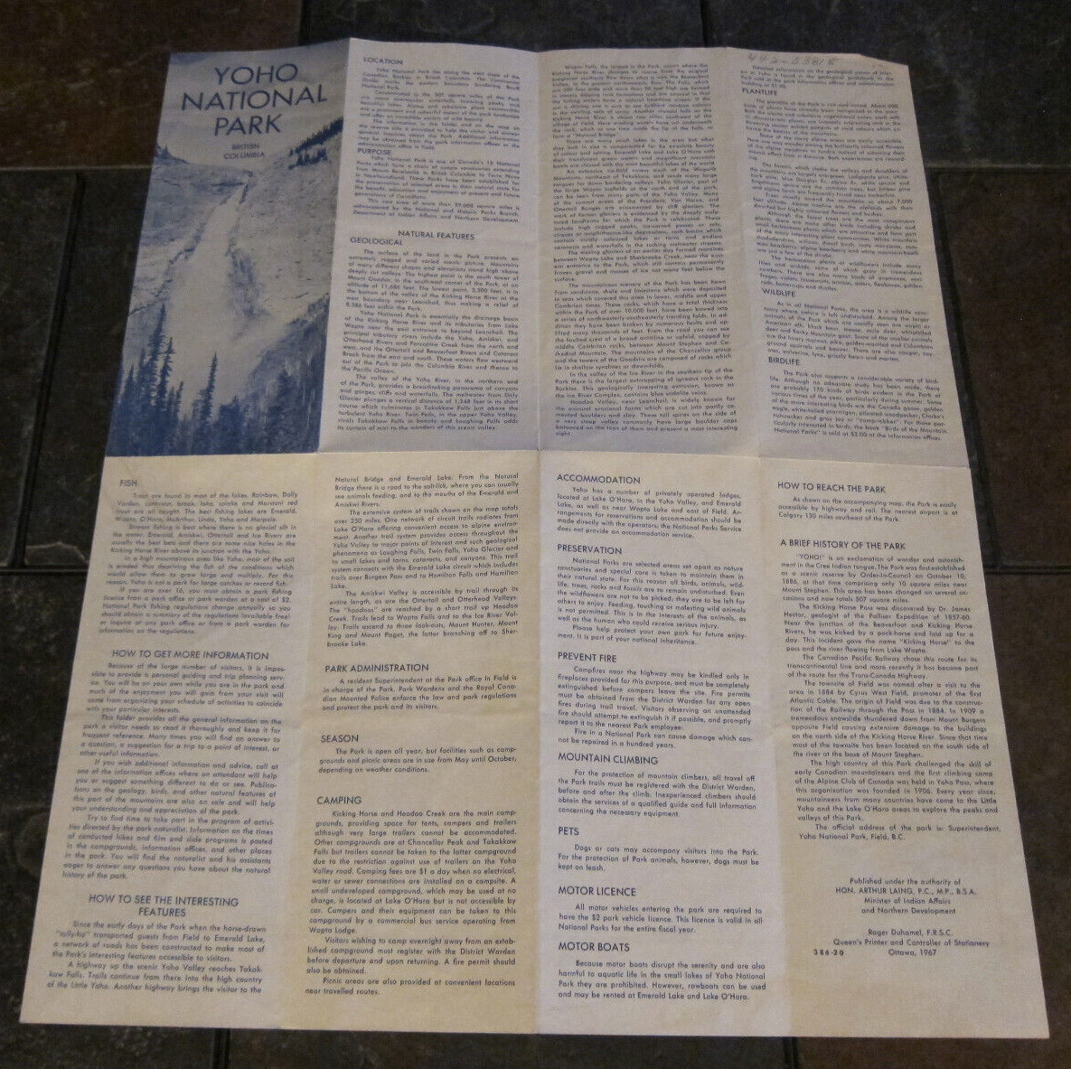 1967 Vintage Brochure YOHO National Park Britsh Columbia