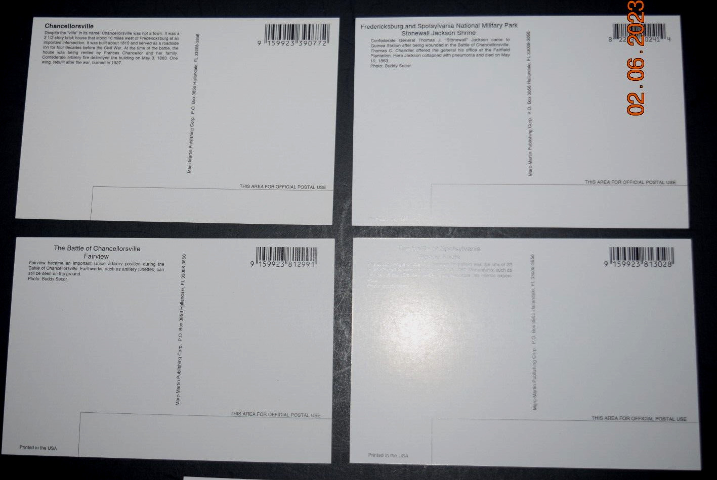 Set Of Five (5) “BATTLE OF CHACELLOSVILLE,” Color Post Cards (4″ x 6″), New 36