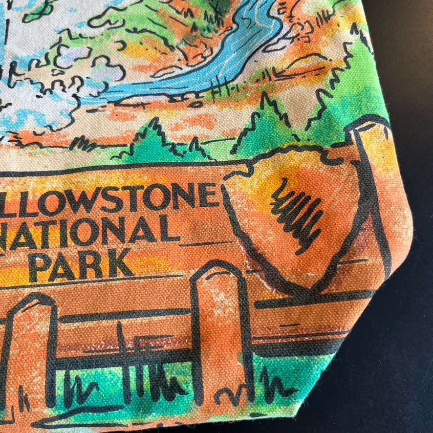 VTG Yellowstone Canvas Bag Souvenir National Park Watercolor Bison Sign 17×14″