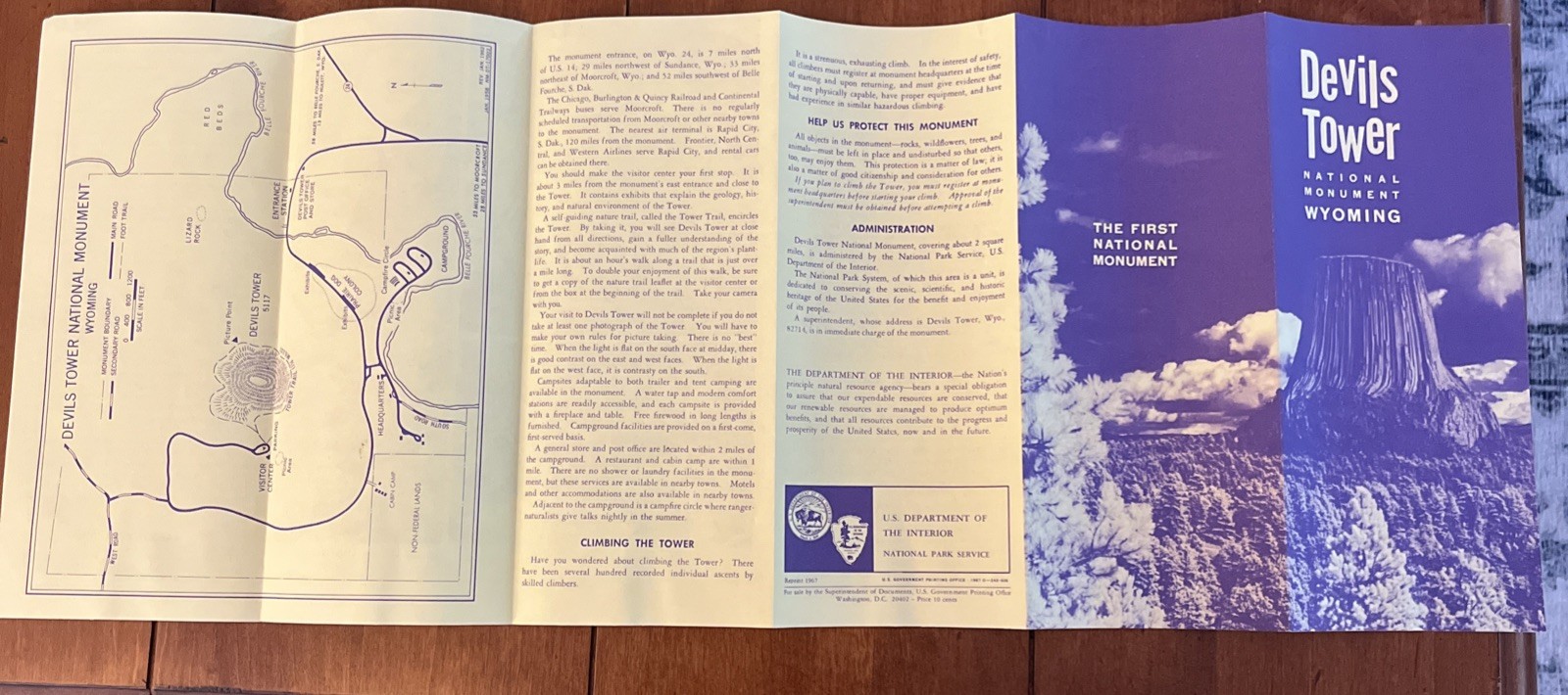 1967 Vintage Devils Tower National Monument Wyoming Travel Brochure