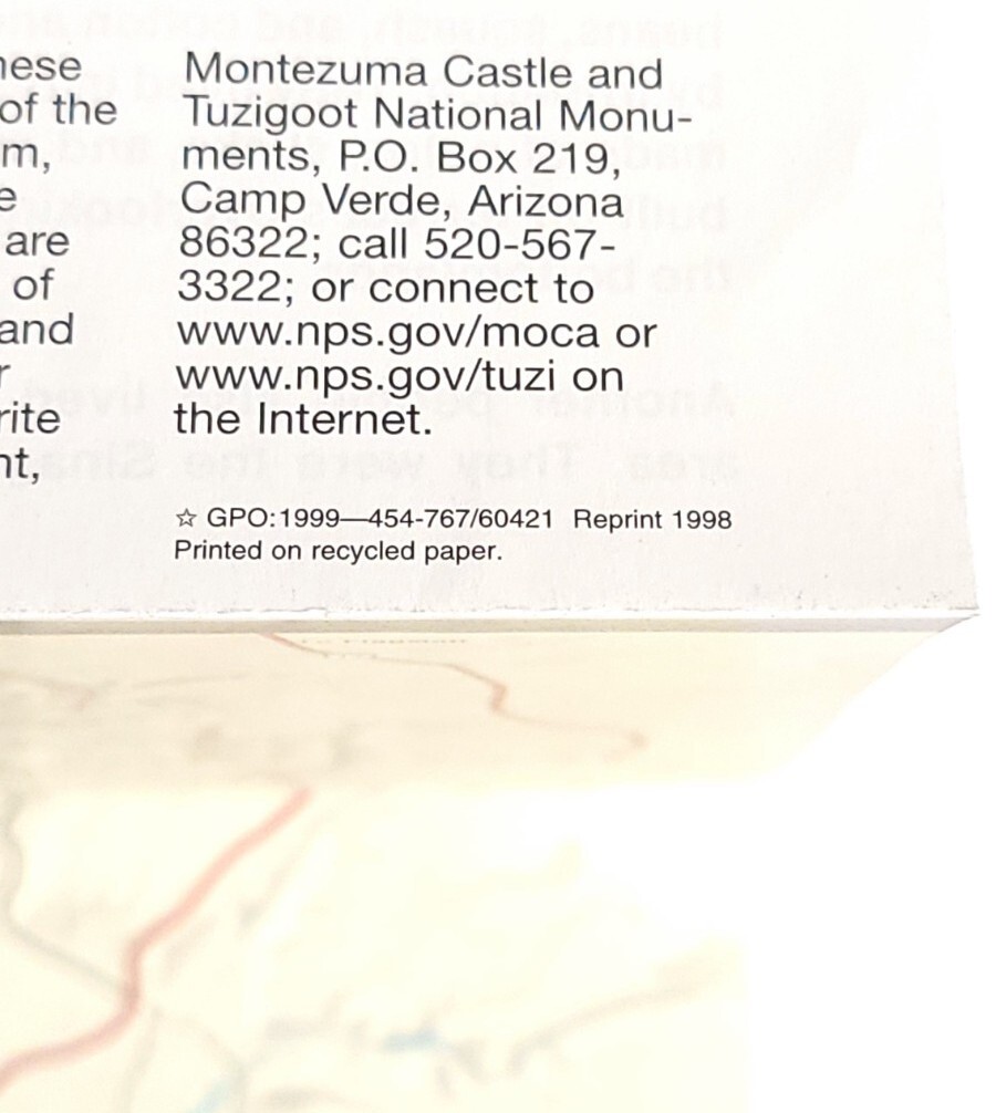 1999 Montezuma Castle & Tuzigoot Arizona National Park Travel Brochure Map
