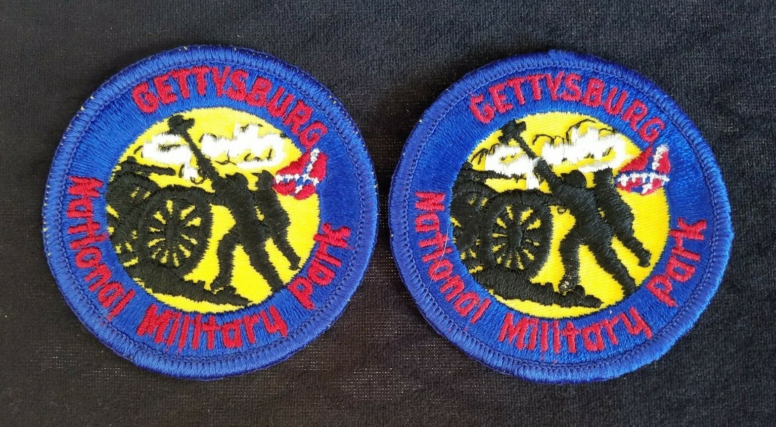 Two Vintage Souvenir Patches Gettysburg National Military Park Soldiers Cannon