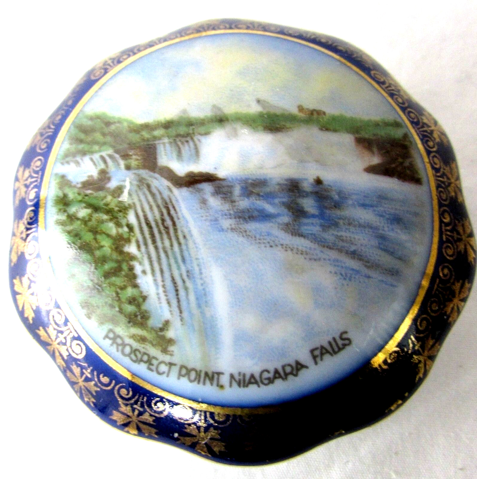 Vintage Elfinware Hand Painted Prospect Point Niagara Falls Lidded Box Germany