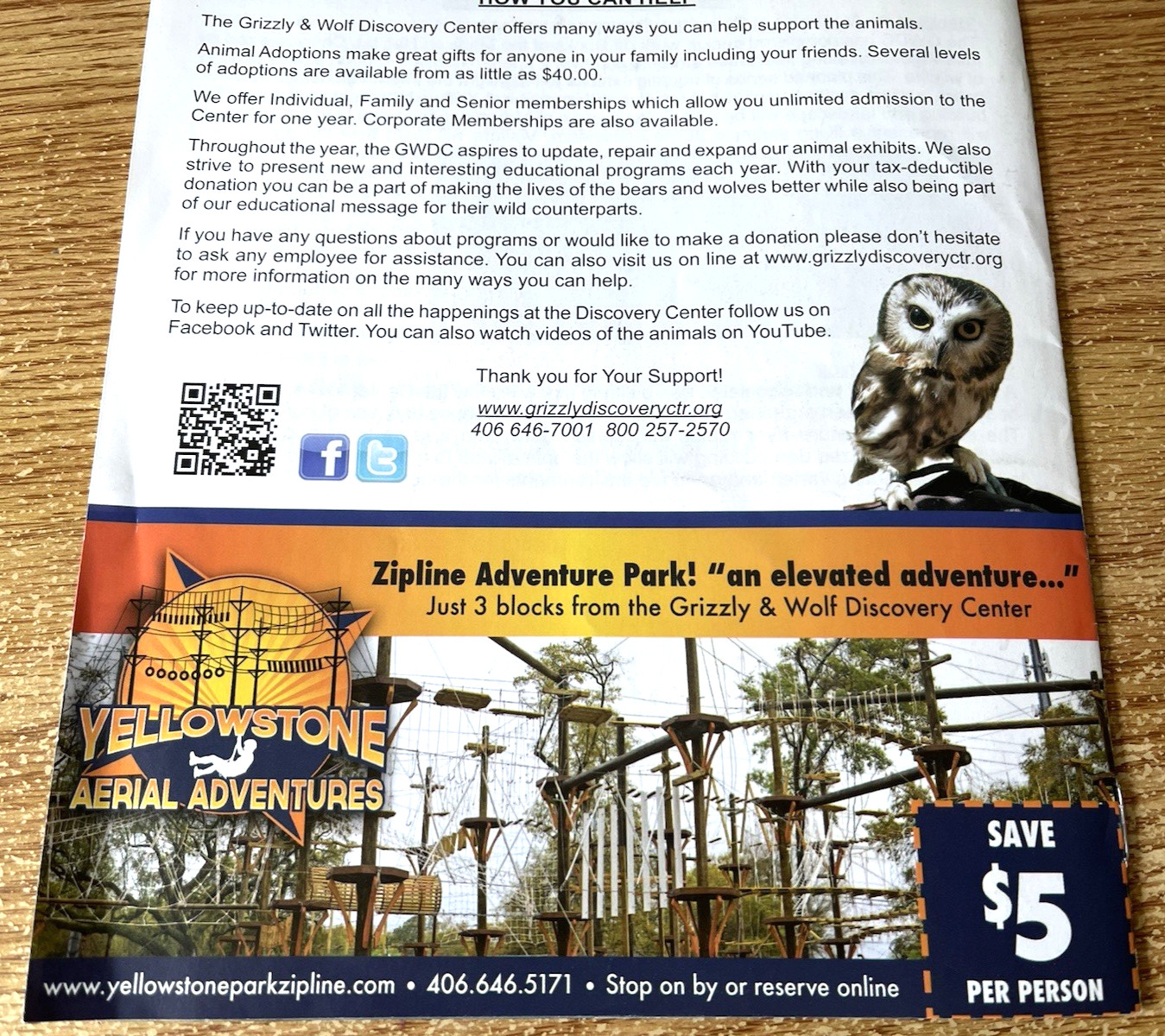 Grizzly & Wolf Discovery Center Montana Souvenir Brochure Info Guide