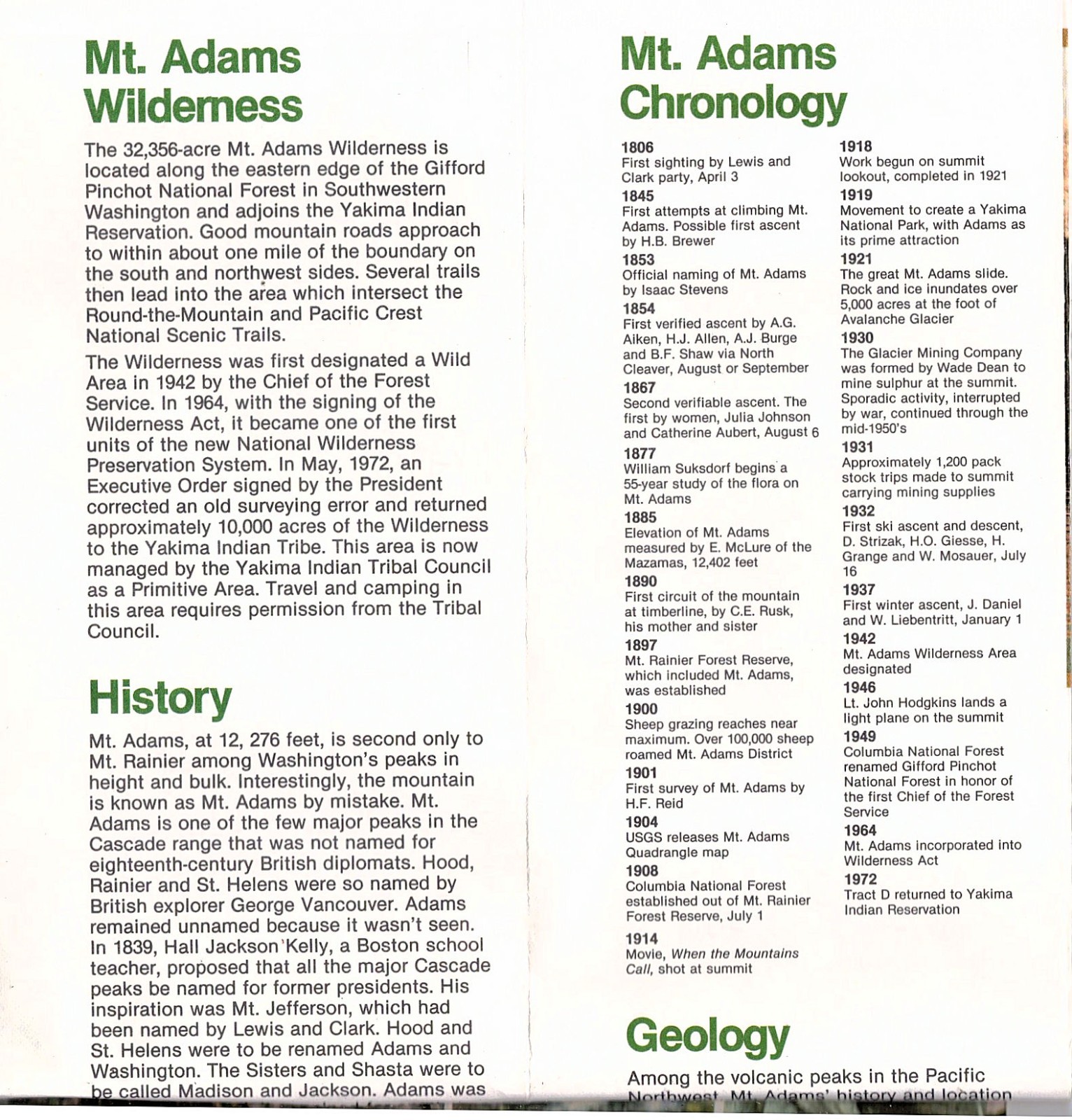 1977 Mt. Adams, WA USDA Pinchot National Forest Map, History, Indian Lands