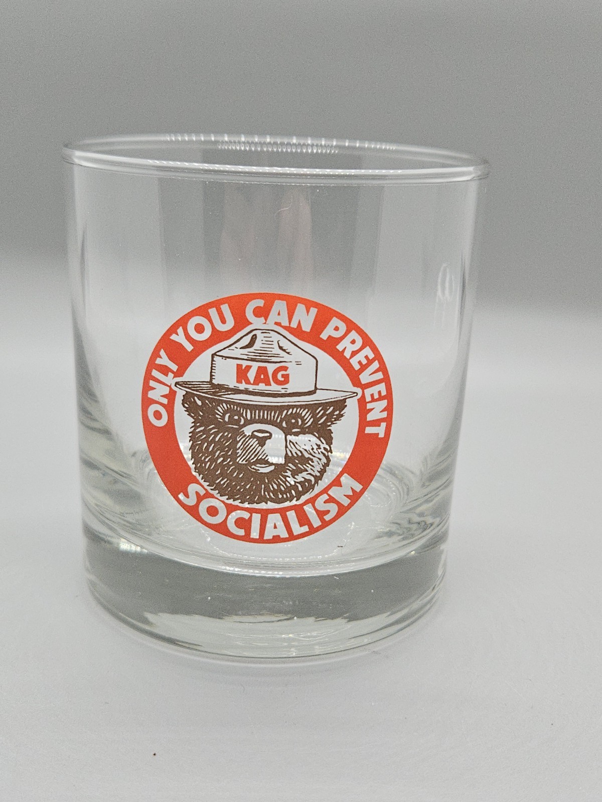 Only You Can Prevent Socialism Whiskey Glass KAG Smokey Bear Parody Made in USA