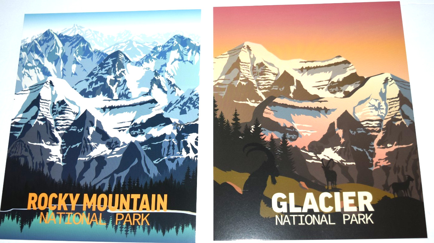 NPS FULL COLOR TRAVEL POSTERS “GLACIER & ROCKY MTN Ntl Park,” (8.00″ x 9.75″)