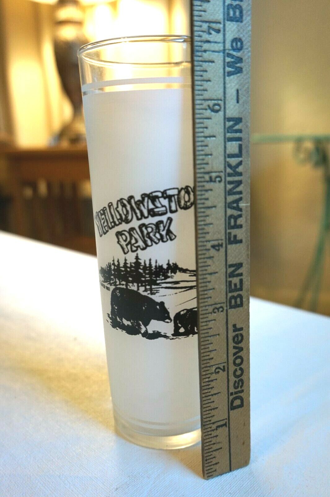 Vintage Federal1967 Yellowstone Park Frosted Highball Bar Glass 7″