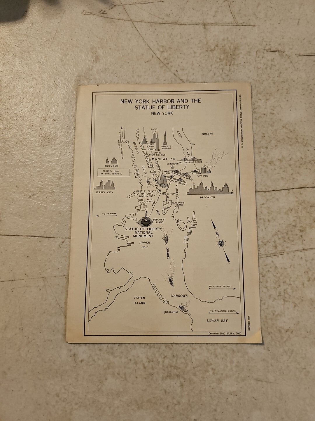 Vintage 1956 Statue of Liberty Pamphlet Brochure with Map National Monument