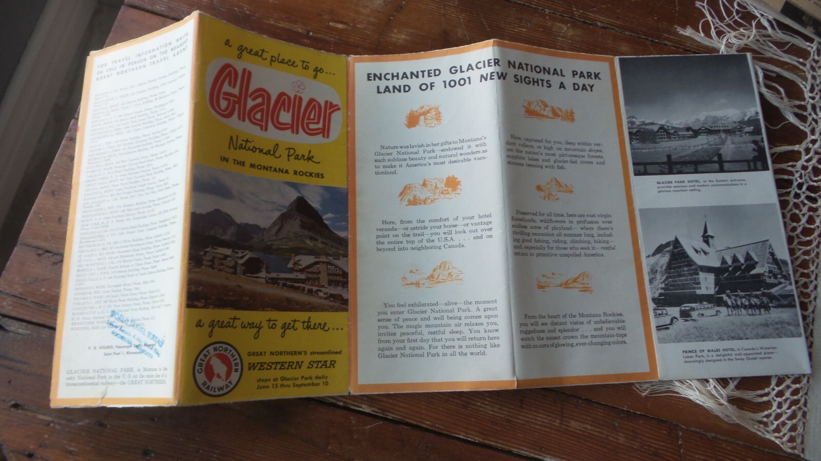 1952 Vintage GLACIER NATIONAL PARK Brochure, Fold Out Map, Great Northern RW