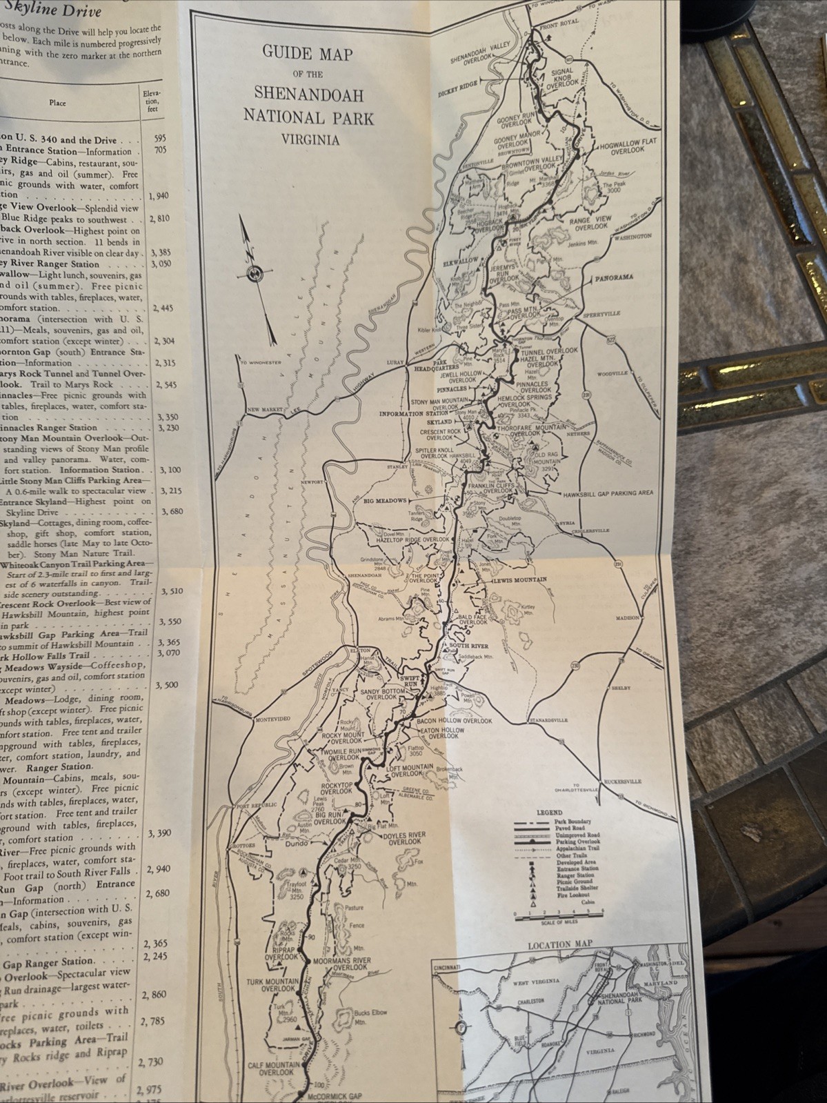 Vintage 1957 Shenandoah National Park Virginia Travel Motorists Guide Map