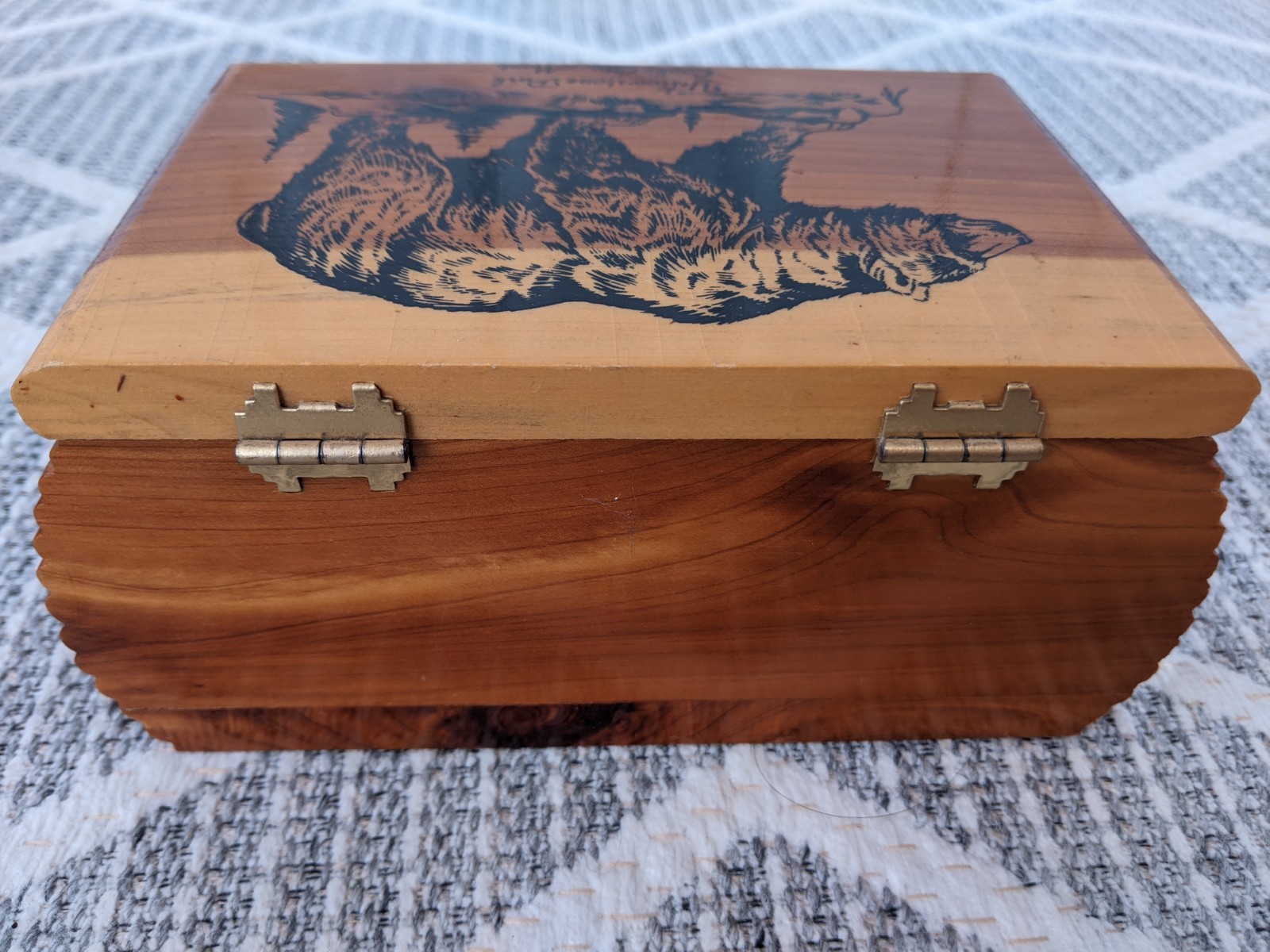 Vtg Bear Yellowstone Nat’l Park Cedar Chest Souvenir Trinket Box Cooke City MT