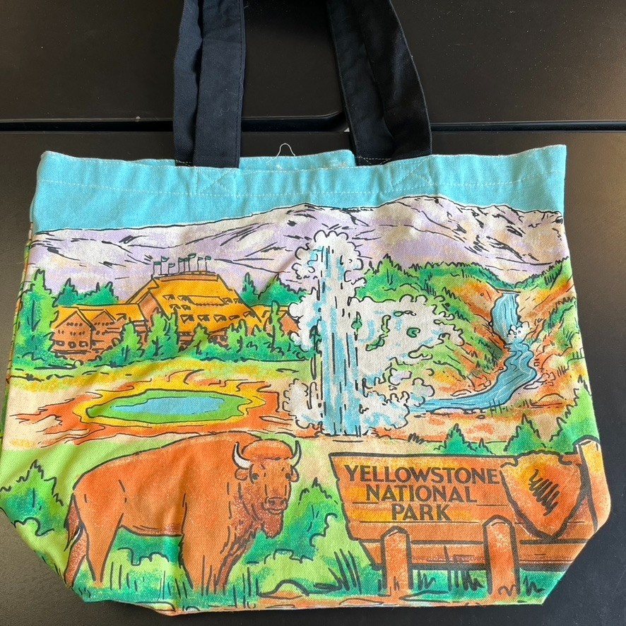 VTG Yellowstone Canvas Bag Souvenir National Park Watercolor Bison Sign 17×14″