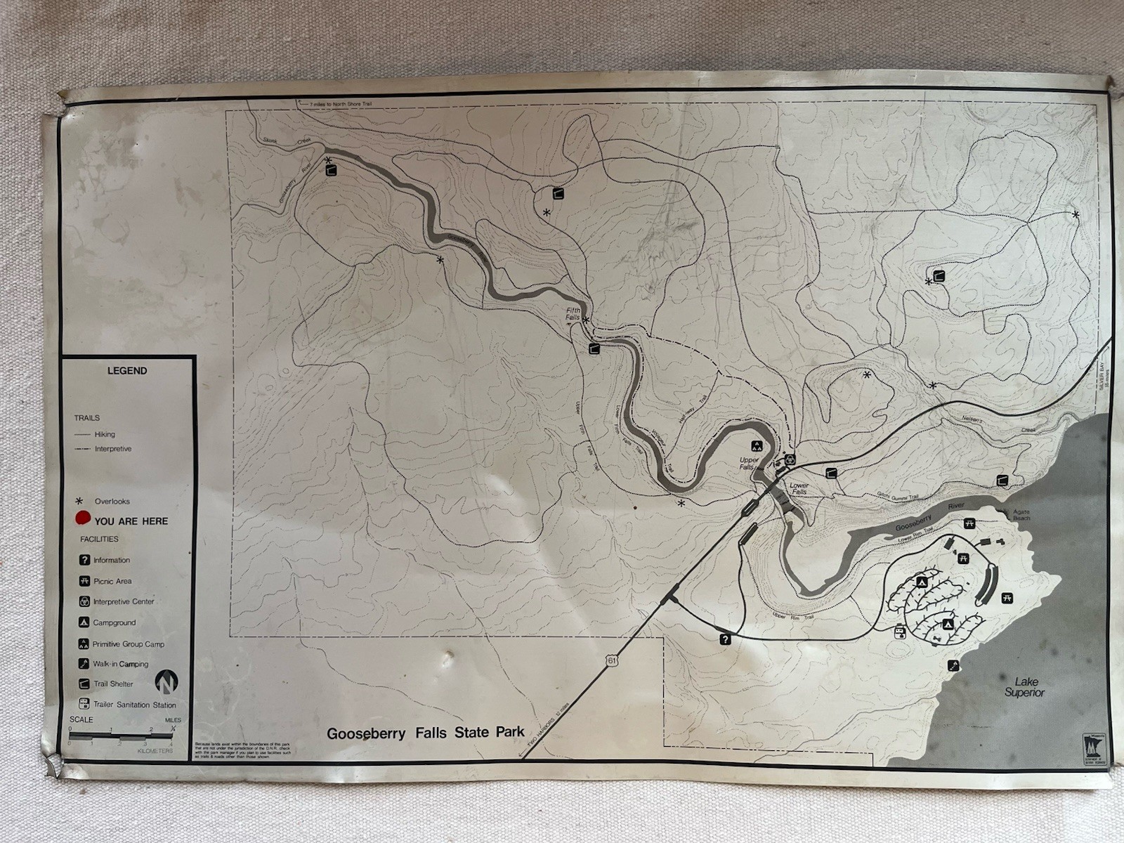 Authentic VTG Gooseberry State Park Trails Tin Metal Map w/Legend Lake Superior