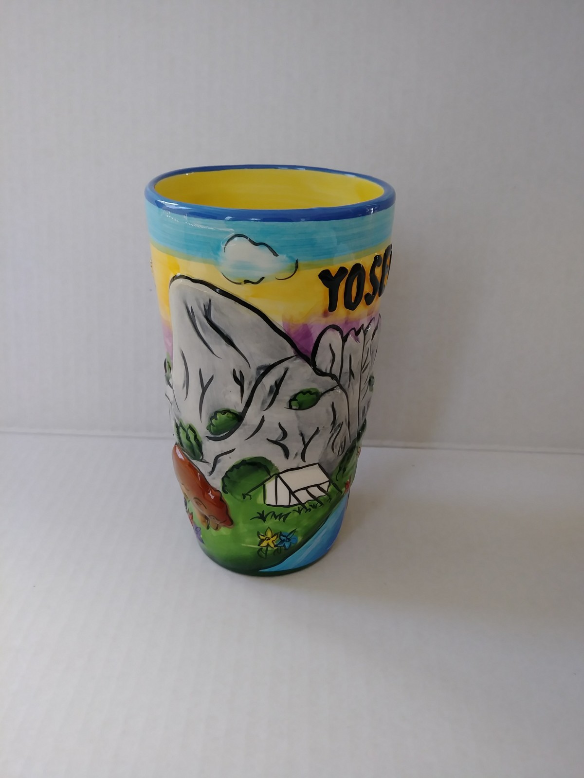 YOSEMITE NATIONAL PARK HAND PAINTED PUFF TALL COFFEE MUG SNCO