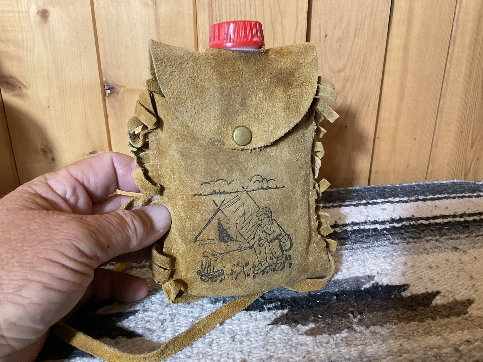 Vintage Bloom Brothers Leather Purse Bag Canteen Camping Scene