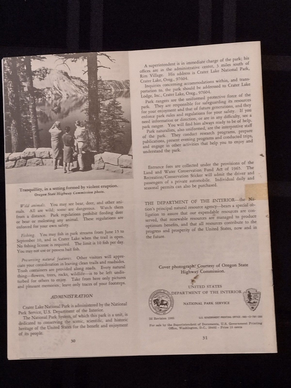 Vintage Crater Lake Oregon National Park Booklet / Map, 1919-1966 NPS Stamped